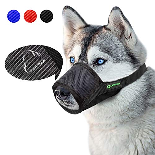 ILEPARK Respirable Bozal de Nylon para Perros Suave Permite Beber, Jadear Bozal Lazo Ajustable (XL,Negro)