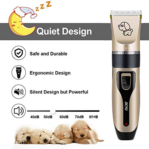 JICYU Cortapelos Perros Gatos Profesional,Set Maquina Cortar Pelo Perros Mascota de Silencioso Inalámbrico Recargable,Vibración y Bajo Ruido Menos de 55db para Animal Pequeñas Medianas y Grande,B