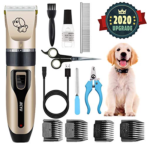 JICYU Cortapelos Perros Gatos Profesional,Set Maquina Cortar Pelo Perros Mascota de Silencioso Inalámbrico Recargable,Vibración y Bajo Ruido Menos de 55db para Animal Pequeñas Medianas y Grande,B