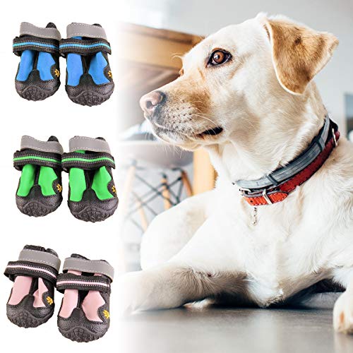 Jinxuny 4 unids Zapatos para perros Zapatos antideslizantes para mascotas Botas para perros Botas protectoras de la pata para mascotas Zapatos para mascotas Montañismo al aire libre Reflectivo Vecro Z