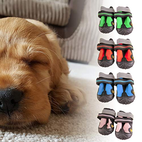 Jinxuny 4 unids Zapatos para perros Zapatos antideslizantes para mascotas Botas para perros Botas protectoras de la pata para mascotas Zapatos para mascotas Montañismo al aire libre Reflectivo Vecro Z