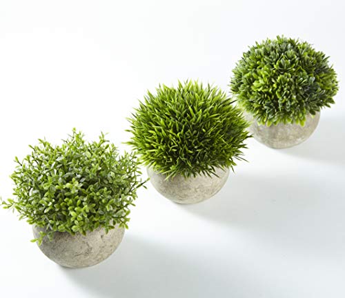 Jobary Set de 3 Plantas Artificiales con Césped Verde en Macetas Grises, Plantas Pequeñas Sintéticas de Plástico Decorativas, Ideales para la Decoración de la Casa, Cocinas, Oficinas y Exteriores