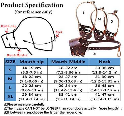 JUNMO® Ajustable de Cuero Hocico del Perro Anti-Morder Transpirable Seguridad del Animal Doméstico del Perrito de la Máscara de Bozales para Morder y Ladrar (Marrón, XL)