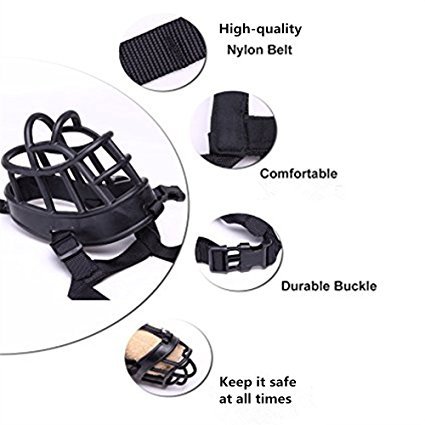 JWPC Bozal Ajustable antimordiscos para Perro, Suave Gel de sílice, Transpirable, para Seguridad, para Mascotas y Cachorros Que muerden/ladran/mastican,Negro 3