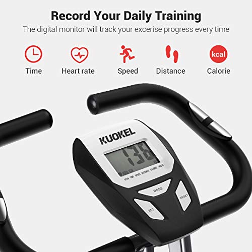 KUOKEL Bicicleta Estática Plegable Bicicleta Spinning Exercise Bike Resistencia Variable Ruido Bajo Monitor LCD Soporte para Teléfono Bicicleta de Ejercicio