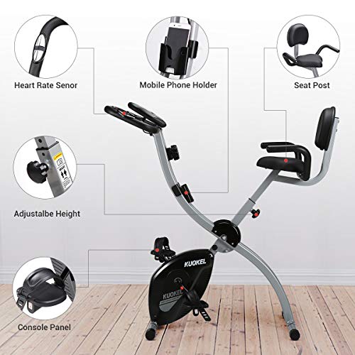 KUOKEL Bicicleta Estática Plegable Bicicleta Spinning Exercise Bike Resistencia Variable Ruido Bajo Monitor LCD Soporte para Teléfono Bicicleta de Ejercicio