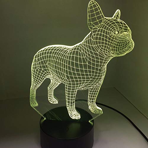 Lámpara LED de noche con diseño de bulldog francés, 7 colores, USB, holograma, decoración, mesa, mesa, mesa, cumpleaños, fiesta, regalo para niños y amigos