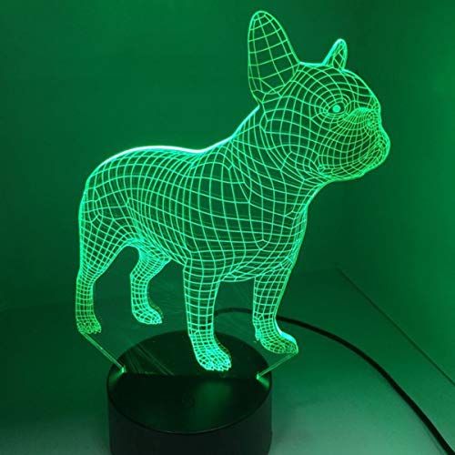 Lámpara LED de noche con diseño de bulldog francés, 7 colores, USB, holograma, decoración, mesa, mesa, mesa, cumpleaños, fiesta, regalo para niños y amigos