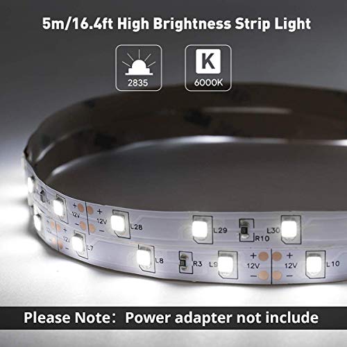 LE Tira LED, Cadena de Luces, 5m 300 LED SMD 2835, Blanco Frío No Impermeable 6000K para Techo, Escaparate, Muebles, etc.