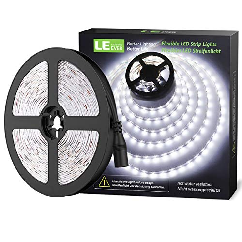 LE Tira LED, Cadena de Luces, 5m 300 LED SMD 2835, Blanco Frío No Impermeable 6000K para Techo, Escaparate, Muebles, etc.