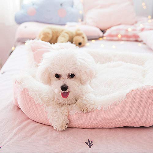 linfenshihoumajing Cama de Mascotas Básica Camas Camas para Perros Rosa Cuadrado Grueso Lindo Princesa portátil Cesta para Perro