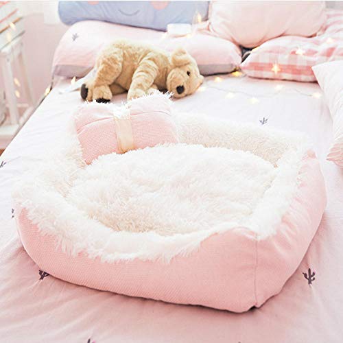 linfenshihoumajing Cama de Mascotas Básica Camas Camas para Perros Rosa Cuadrado Grueso Lindo Princesa portátil Cesta para Perro