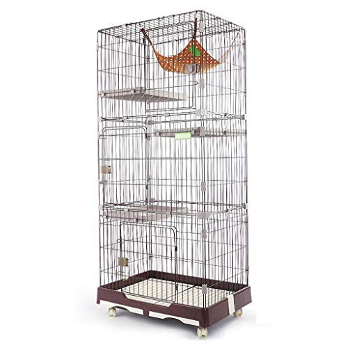 LTLJX 4 Niveles Deluxe Gato Jaulas Metálica Malla Transportín Valla Apartamentos con Cuatro Ruedas,Marrón,99×62×195