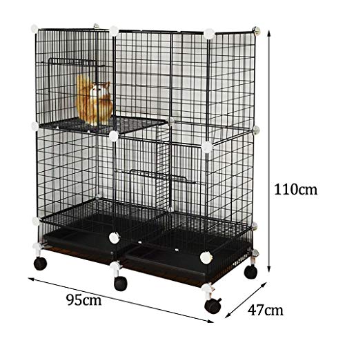 LTLJX Jaulas para Perros, Interior DIY Gatos Condo Jaulas Metálica Cajones Transportín Animales Pequeños Valla con Puerta Ruedas,140×110×47cm