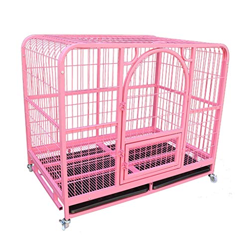 LTLJX Jaulas para Perros Metálica Transportadoras Robusta Puerta Cuatro Ruedas Perrera Jaulas para Gatos Animales Pequeños,Rosado,95×65×85cm