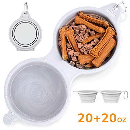 LumoLeaf plegable perro viaje tazones Duo, alimentos grado BPA libres silicona mascotas cuencos Set, perro gato Pop-up Portable alimentos agua alimentador plegable tazones con mosquetón de aluminio