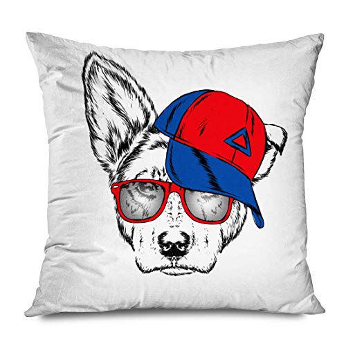 LXJ-CQ Funda de Almohada de Tiro Square 18x18 Cute Tie Fur Spitz Dog Cap Accesorios para Adolescentes Gafas de Cara Tienda Animales Cool Wildlife Varios Funda de Almohada con Cremallera