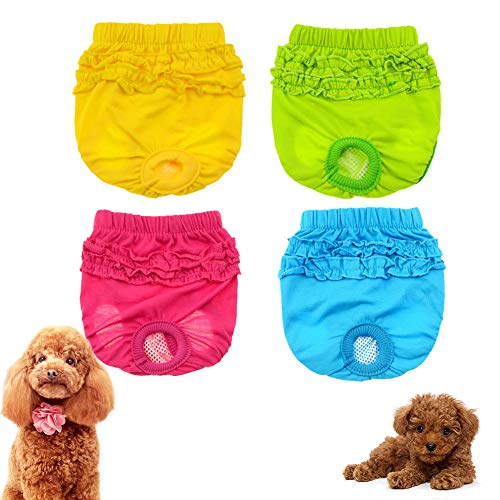 Mallalah pañales Perro Braga higiénico Lavable de algodón Práctica Lavar fácilmente Mignonne brève salope elástica Talla XS-L, Amarillo, S