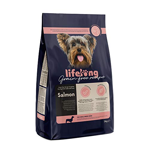 Marca Amazon - Lifelong Alimento seco completo para perros de razas pequeñas con salmón fresco, receta sin cereales - 3kg*3