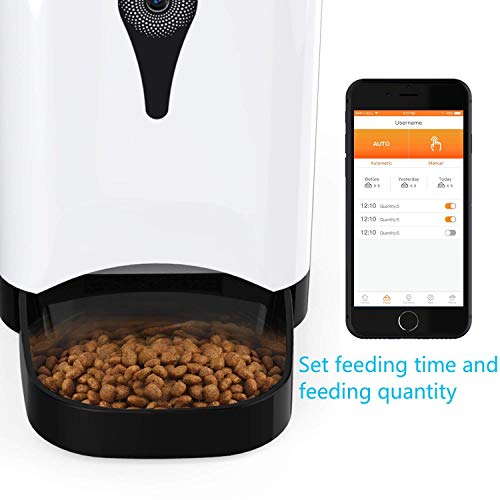 MIMI KING Automático Alimentación Pet Feeders Perros, Gatos y Pequeños Animales, HD Cámara WiFi, aplicación para la alimentación en Tiempo Real, Ver vídeo 4,5 l, Blanco