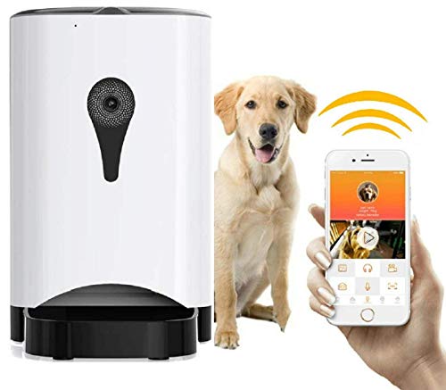 MIMI KING Automático Alimentación Pet Feeders Perros, Gatos y Pequeños Animales, HD Cámara WiFi, aplicación para la alimentación en Tiempo Real, Ver vídeo 4,5 l, Blanco