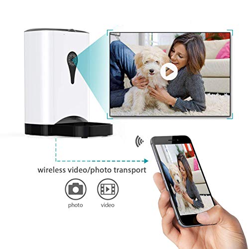 MIMI KING Automático Alimentación Pet Feeders Perros, Gatos y Pequeños Animales, HD Cámara WiFi, aplicación para la alimentación en Tiempo Real, Ver vídeo 4,5 l, Blanco