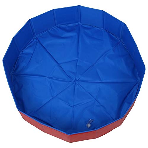 MISDD Plegable for Mascotas Perro Natación House Bed Piscina de Verano Azul + Rojo (Color : As Shown, Size : M)