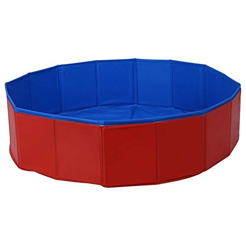 MISDD Plegable for Mascotas Perro Natación House Bed Piscina de Verano Azul + Rojo (Color : As Shown, Size : M)