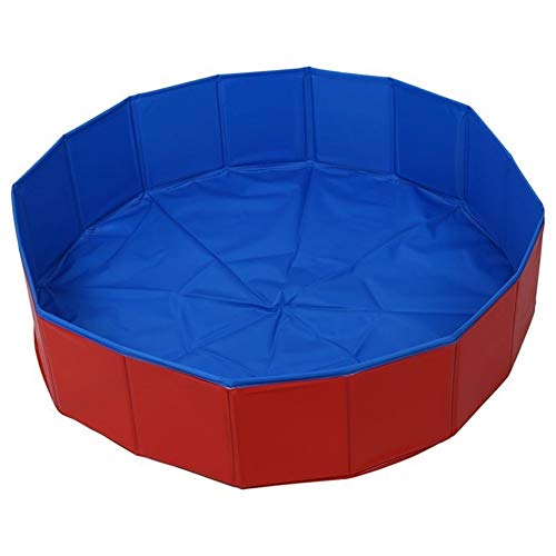 MISDD Plegable for Mascotas Perro Natación House Bed Piscina de Verano Azul + Rojo (Color : As Shown, Size : M)