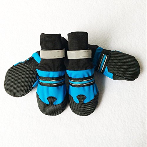 mnoMINI 4 Piezas de Zapatos para Mascotas, Invierno otoño Neopreno Suave Calcetines para Mascotas Zapatos Antideslizantes protección Perro Botas, Regalo para Mascota, Azul, Large