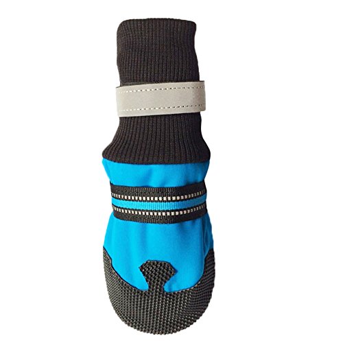 mnoMINI 4 Piezas de Zapatos para Mascotas, Invierno otoño Neopreno Suave Calcetines para Mascotas Zapatos Antideslizantes protección Perro Botas, Regalo para Mascota, Azul, Large