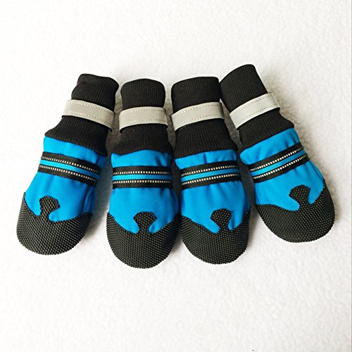 mnoMINI 4 Piezas de Zapatos para Mascotas, Invierno otoño Neopreno Suave Calcetines para Mascotas Zapatos Antideslizantes protección Perro Botas, Regalo para Mascota, Azul, Large