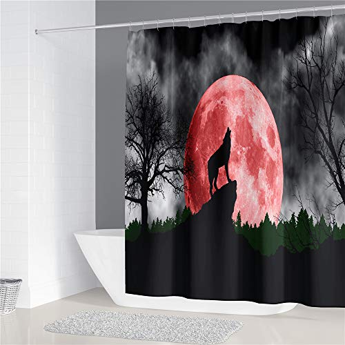 N/A Red Full Moon Wilderness Dark Cloud Wolf Grey Protect Privacy Cortina de Ducha, la Cortina de Ducha Impresa es fácil de Quitar