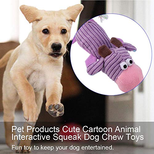 Naroote Pet Squeak Toys, Cute Cartoon Animal Interactive Squeak Dog Chew Toys Productos de Peluche para Mascotas(Vaca Morada)