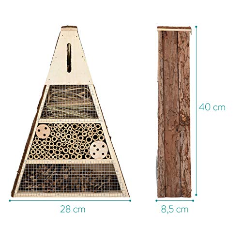 Navaris Hotel para Insectos Triangular de Madera - Observatorio de Insectos 28 x 8.5 x 40CM - Casa Natural Cubierta metálica y Gancho para bichos