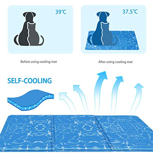 Nobleza – Alfombrilla refrescante para Mascotas Grandes. Auto refrigerante No tóxico. Ideal para para Perros, Gatos en Verano. 90 * 50 cm, Color Azul, L