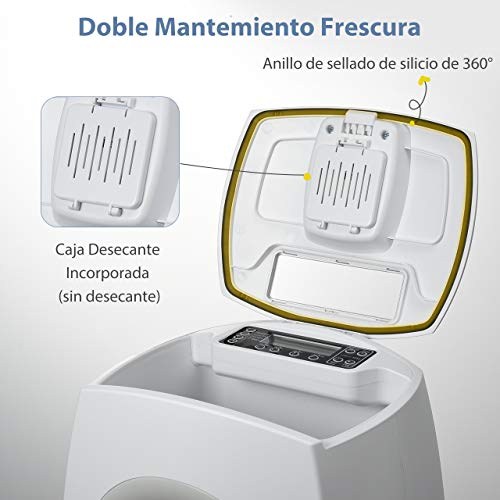 OMORC Comedero Automático Perros y Gatos, Dispensador Inteligente para Mascotas,4 Comidas,10s Grabación de Voz, Doble Frescura, Cero Atascado, Fácil de Limpiar,Inculyendo Taza y Babero（6L）