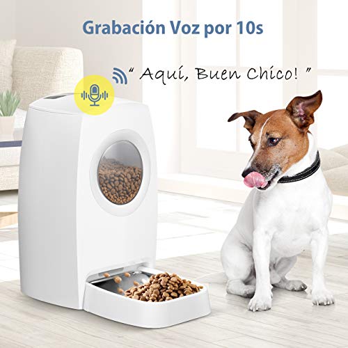 OMORC Comedero Automático Perros y Gatos, Dispensador Inteligente para Mascotas,4 Comidas,10s Grabación de Voz, Doble Frescura, Cero Atascado, Fácil de Limpiar,Inculyendo Taza y Babero（6L）