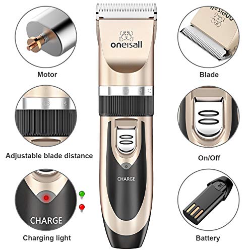 oneisall Cortapelos para animales (cortar pelo Máquina Cortapelos Esquiladora perro y gato Timmer mascotas Grooming Clipper Kits eléctrica Silencioso Animales Cortapelos