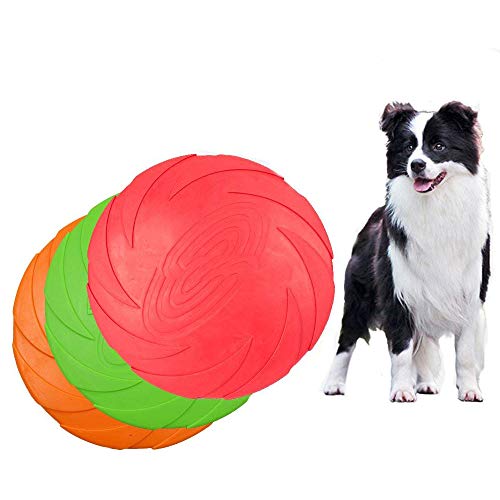 OTENGD 3PACK Frisbee para Perros Disco de Vuelo Juguete Disco de Goma Natural Blanda para Mayor Seguridad Juguetes de Color Duradero Casi Indestructible para Perros Grandes y medianos