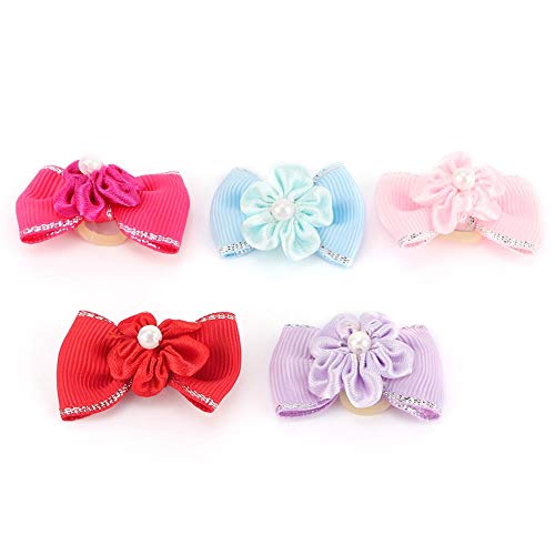 Pasamer 20pcs Shinning Pet Puppy Hair Bows Hair Rope Cat Dog Teddy Maltese Hair Band Headwear Accesorios de Aseo Rojo Azul Rosa Púrpura