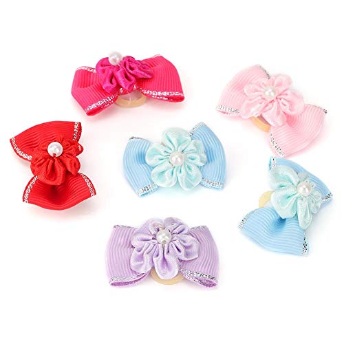 Pasamer 20pcs Shinning Pet Puppy Hair Bows Hair Rope Cat Dog Teddy Maltese Hair Band Headwear Accesorios de Aseo Rojo Azul Rosa Púrpura