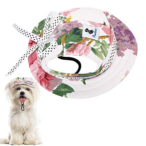 Pawaboo Gorra de Princesa del Perro Gato, Ajustable Perro de Deporte al Aire Libre de Protección del Sol Sombrero Redondo de Béisbol del Visera de la Moda del Borde Tapa Visera, Talla M - Flor