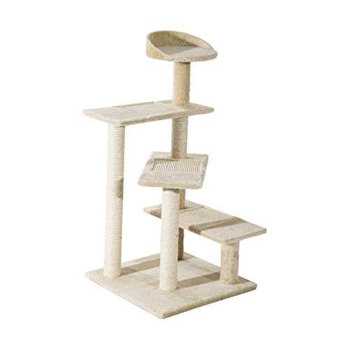 PawHut Árbol para Gato Rascador Poste para Arañar con Cama Plataforma con Manta de Sisal 50x50x100cm Terciopelo Beige