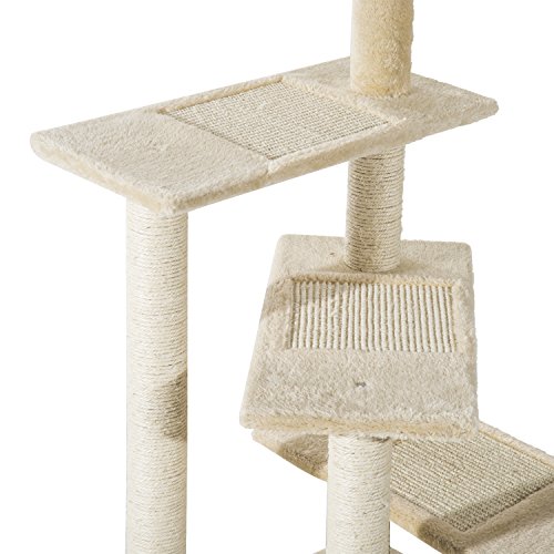 PawHut Árbol para Gato Rascador Poste para Arañar con Cama Plataforma con Manta de Sisal 50x50x100cm Terciopelo Beige