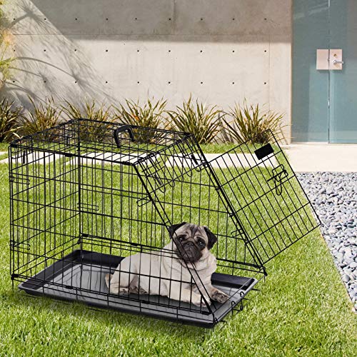 Pawhut Jaula Plegable de Metal para Perros Forma Trapezoidal Transportador 76x48x55cm 10kg Negro