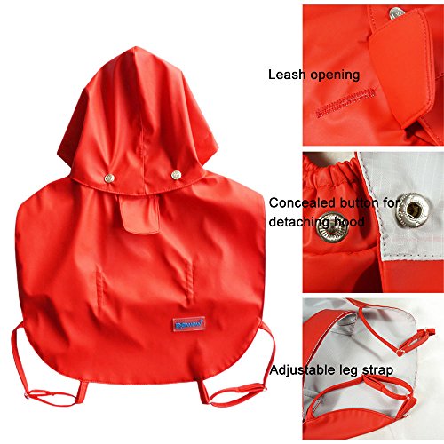 Pawow Mascota Perro Abrigo Impermeable, Chubasquero Transpirable Con Capucha y Collar Agujero Resistir Lluvia Ajustable Fácil de Transportar para Pequeña Medianas Grandes (Rojos)