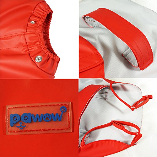 Pawow Mascota Perro Abrigo Impermeable, Chubasquero Transpirable Con Capucha y Collar Agujero Resistir Lluvia Ajustable Fácil de Transportar para Pequeña Medianas Grandes (Rojos)