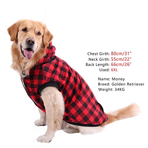 PAWZ Road Camisa a Cuadros para Perros Abrigo con Capucha Ropa para Mascotas Ropa de Invierno Cálida y Suave para Perros medianos y Grandes Versión de actualización Rojo L