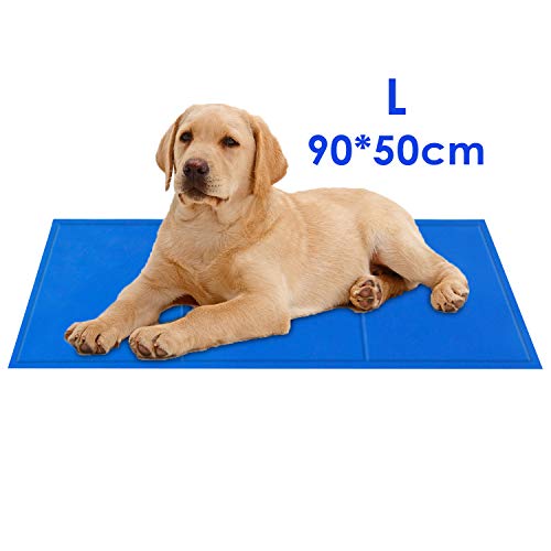 PEDY Alfombrilla de Refrigeración para Perros y Gatos, 90 x 50cm Alfombra Refrescante, Enfriamiento para Camas de Mascotas, Gel no Tóxico, Autoenfriante, Impermeable y Resistente a la Rotura